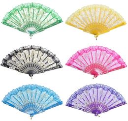 Lace Folding Fan Spanish Fabric Silk Folding Hand Held Dance Fans Rose Silk Party Wedding Prom Dancing Summer Fan Wedding Party Gi2723728