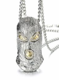 Pendant Necklaces Hip Hop CSGO Necklace Rock Style Bling Out Rhinestone Gold Color Black Mask Head Charm Men Jewelry Gift3010462