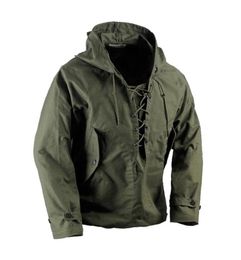 USN Wet Weather Parka Vintage Deck Jacket Pullover Lace Up WW2 Uniform Mens Navy Military Hooded Jacket Outwear Army Green 2012182112853