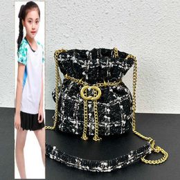 Kids Bags Luxury Brand CC Bag Italian Womens Designer Tweed Drawstring Bucket Bags Classic Mini Vanity Cosmetic Case Gold Metal Chain Charms Crossbody Shoulder Outd