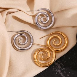 Stud Earrings Smoke Shaped Spiral Creative Water Resistant Silver Colour 316L Stainless Steel Women's 18K Gold Plated Gift