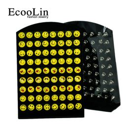 72Pcs Hot Sale Emoticon Resin Pattern Stainless Steel Stud Earrings For Women Men Jewellery Bulk Sets Free Shipping RL0835516261