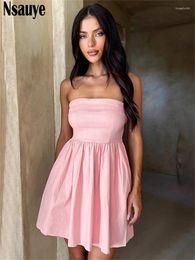 Casual Dresses Summer Women Mini A-Line Slim Fashion Beach Strapless Dress High Waist Y2K 2024 Sexy Pink Evening Party Club