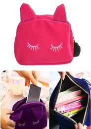 Whole 27pcslot Cute Portable Cartoon Cat Coin Storage Case Travel Makeup Flannel Pouch Cosmetic Bag Korean and Japan Style9442292