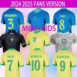 24/25 Brasll 3XL 4XL Plus Size Soccer Jersey L.PAQUETA NEYMAR VINI JR. 23 P.COUTINHO RICHARLISON Football Shirt G.JESUS T.SILVA BRUNO G. PELE CASEMIRO Men Kids Sets Top