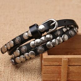 Belts 1CM Female Belt Skirt Dress Rivet Real Genuine Leather Punck Decoration Thin Strap Women For Jeans