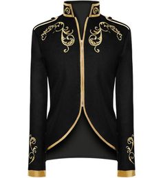 Men039s Jackets Mens Stylish Court Prince Black Gold Embroidery Blazer Suit Jacket Fashion Uniform Halloween Costume Adults Coa6696141