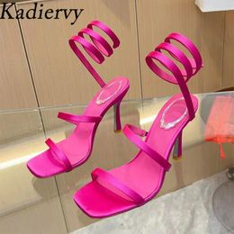 Sandals High Heels Woman Summer Party Shoes Women Satin Snake Twine Around Ankle Strap Stiletto Gladiator