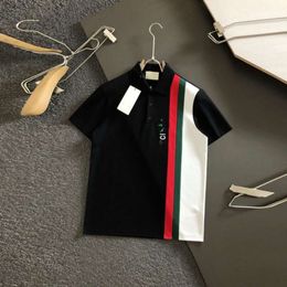 European Fashion Network Red Tide Brand 2024 New Product Stripe Splicing Multi Colour Letter Embroidered Polo Shirt with Short Sleeves for Men
