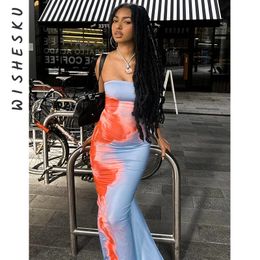 Sexy Strapless Print Tube Maxi Dress Women Off Shoulder Backless Stretch Long Sundress Summer Beach Y2K Clothes 240429