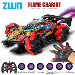 ZWN F2 RC Drift Car With Music Led Lights 2.4G Glove Gesture Radio Remote Control Spray Stunt car 4WD Electric Children Toys 240430