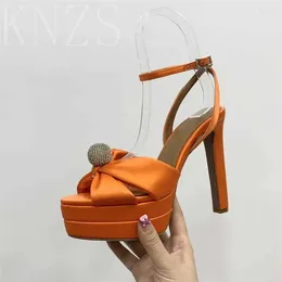 Sandals Summer Round Toe Fashion Chunky Heel Women Sexy High Heels Concise Crystal Ball Decor Party Dress Shoes 2024