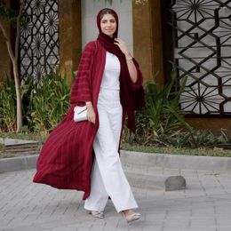 Ethnic Clothing Red Blue Green Black Grey Pink Dubai Moroccan Kaftan Cardigan Abayas For Muslim Women Elegant Knitted Kurdish Dress Open