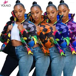 Women's Jackets VOLALO Casual Women Coats Zippers Pockets Camouflage Jacket Turn Down Collar Velvet Overcoat High Street Outdoor Wears