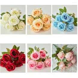 Decorative Flowers 30cm Rose Pink Artificial Silk Bouquet For Cemetery 6-Heads Big Peony Fake Flower Wedding Home Table Decoration