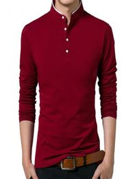 Men Autumn TShirt Cotton T Shirt Full Sleeve Tshirt Solid Color Topstees Mandarin Collar Long Buttons Sweatshirt Men039s TSh2042857