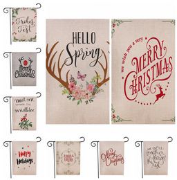 Merry Christmas Garden Flag Xmas Letter Trees Reindeer Hanging Banner Flags Home Party Decoration Double Side Print 3045cm RRA3558042413