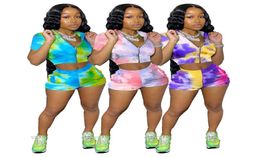 Women tie dye Tracksuits summer clothing Plus size S2XL Outfits sexy Two piece sets short sleeve t shirtsmini shorts casual jogg3164969