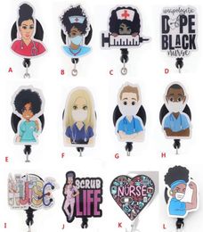 Fashion Key Rings Custom Black Girl Nurse Doctor Acrylic Retractable Medical Badge Holder Yoyo Pull Reel Doctors ID Name Card For 1658034