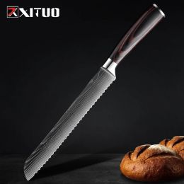 Bread Knife,8 inch Serrated Knife,Damascus laser Pattern Steel Bread Knife for Homemade Bread,Razor Sharp Edge for Slicing Bread