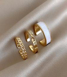 3PCSSet Gold Colour Enamel Chains Open Adjustable Ring Set for Women Girl Gothic Rings Party Wedding Korean Jewellery 20217273857