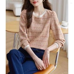 Women's Polos Xiaoxiangfeng Fashion Pullover Round Neck Slimming 2024 Autumn Patchwork Combination Loose Casual Long Sleeved Tops