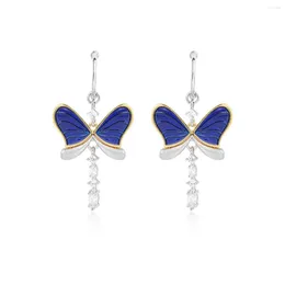 Dangle Earrings HAIKE S925 Sterling Silver Original Blue Butterfly Shape Ear Pin Inspirational And Flowing Style Unique Two Tone Design