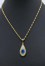 Evil Blue Eye Pendant with Wave Chain 18K Yellow Gold Filled Teardrop Pendant Necklace Gift5150742