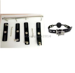 Bondage Spreader Bar Ankle Wrist Cuffs Leather Pad Locks Striper and Mouth gag open sexy R432335109