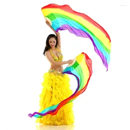 Stage Wear Belly Dance Silk Rainbow Five Color Fan With Long