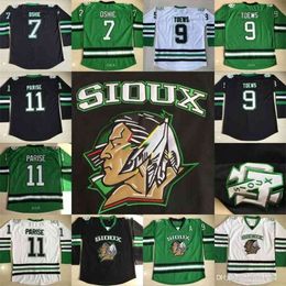 CeoThr North Dakota Fighting Sioux Hockey Jerseys 9 Jonathan Toews #7 TJ Oshie #11 Zach Parise Fighting Sioux DAKOTA College Hockey Jersey