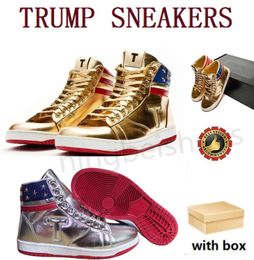 T Trump Basketball Casual Schuhe Neu Die Never Surrender High Top Designer silbrig ts Gold Custom Men Women Trainer Outdoor Sneakers mit Kasten