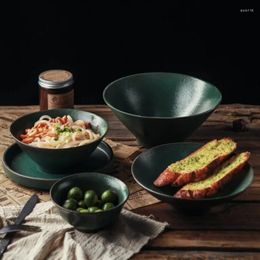 Bowls Green Ceramic Bowl Set Noodle Dinner Plate Fruit Plates Salad Western Dishes Soup Dish Tableware