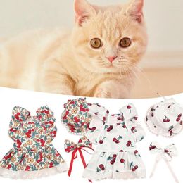 Dog Apparel Pet Dress Floral Design Bow Ties Set With Harness Tie For Small Dogs Cats Special Occasions