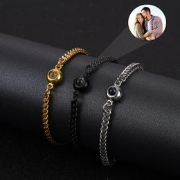 Silver/Gold Colour Projection Po Bracelet with Stainless steel Cuba chain Bracelet Set Jewellery for Men 2024 Wholesale 240423