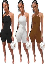 Women halter rompers summer jumpsuits S2XL backless bodysuit one Piece Shorts Letters Printed Outfits Plus size Tracksuits Joggin7029595