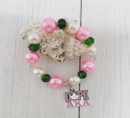 Beaded Strands Hand Made Elastic Greek Sorority Pink Green Letter Custom Bracelet Femininty Fashion Jewelry9733155