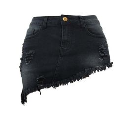 Women Short Denim Dress Ripped Hole Tassels High Elastic Mid waist jeans Knee Length Skirts Aline Casual Female8126866