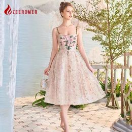 Party Dresses 2024 Summer Sweet Pink Embroidery 3D Flowers Runway Mesh Princess Dress Women Sleeveless Sexy Spaghetti Strap Lace