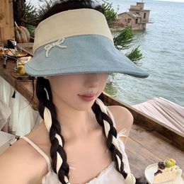 Berets Korean Version Of Fashion Strap Splicing Denim Empty Top Hats For Women Summer Travel Versatile Sunscreen Casual Sun Caps