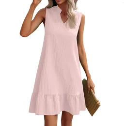 Casual Dresses Summer Solid Ruffle Color Dress Elegant For Women Women'S One-Piece Party 2024