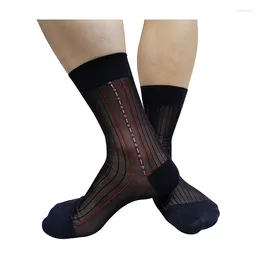 Men's Socks Softy Mens Formal See Through Business Striped Dress Suit For Male Leather Shoes Vintage Black Breathable