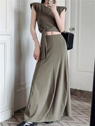 Work Dresses Alien Kitty Stylish Office Wear Women Two Pieces Suits Summer 2024 Elegant Solid V-Neck Tank Tops Slim Long Skirts OL Sets