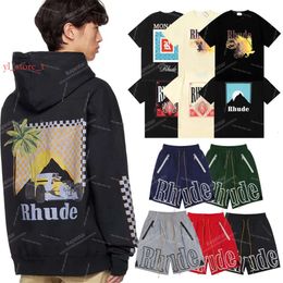 Designer T shirts Mens Shorts Women Graphic Hoodies Tees Pattern Tops Short Sleeve Tshirt Hip Hop Letter Graffiti Print Loose Sweatshirts Rhude Short Pants 9008