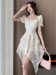 Casual Dresses Slash Neck Dress Women 2024 Summer Korean Sexy Slim Elegant Fashion Backless High Waist Irregular Fairy