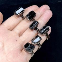 Wedding Rings 1pc Natural Black Tourmaline Ring Adjustable Jewelry For Men And Women