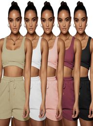 Summer tracksuits Women jogger suit tank top crop topshorts running two piece set plus size 2XL outfits embroidery logos sportswe6893108