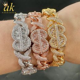Link Bracelets Aokaishen Inifinity Cuban Bracelet For Women Iced Out Baguette Real Copper Gold Plated Hip Hop Jewelry