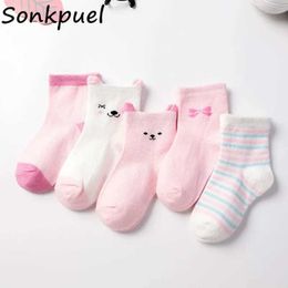 Kids Socks 5 Pairs/lot Base Design Solid Colour Soft Mesh Summer Mood Cotton Knit Cute Girl Baby Socks Kids Boy Newborn Toddler Socks Y240504
