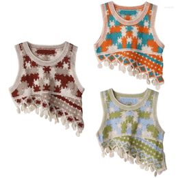 Women's Tanks Hollows Out Cardians Solid Colour Lace Vest Knitted Lovely Tops Loose Fit Sweet Pattern Shirt For Daily School